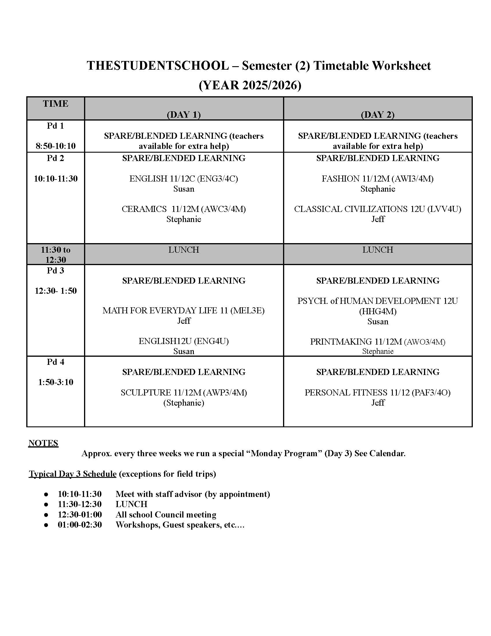 SEMESTER TWO WORKSHEET 2025-26